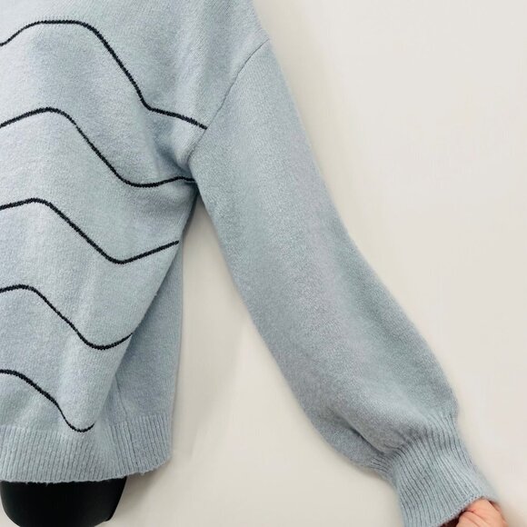 FRNCH Nisa Wave Sweater Womens S Metallic Blue Balloon Sleeves Relaxed Knit - Picture 3 of 11